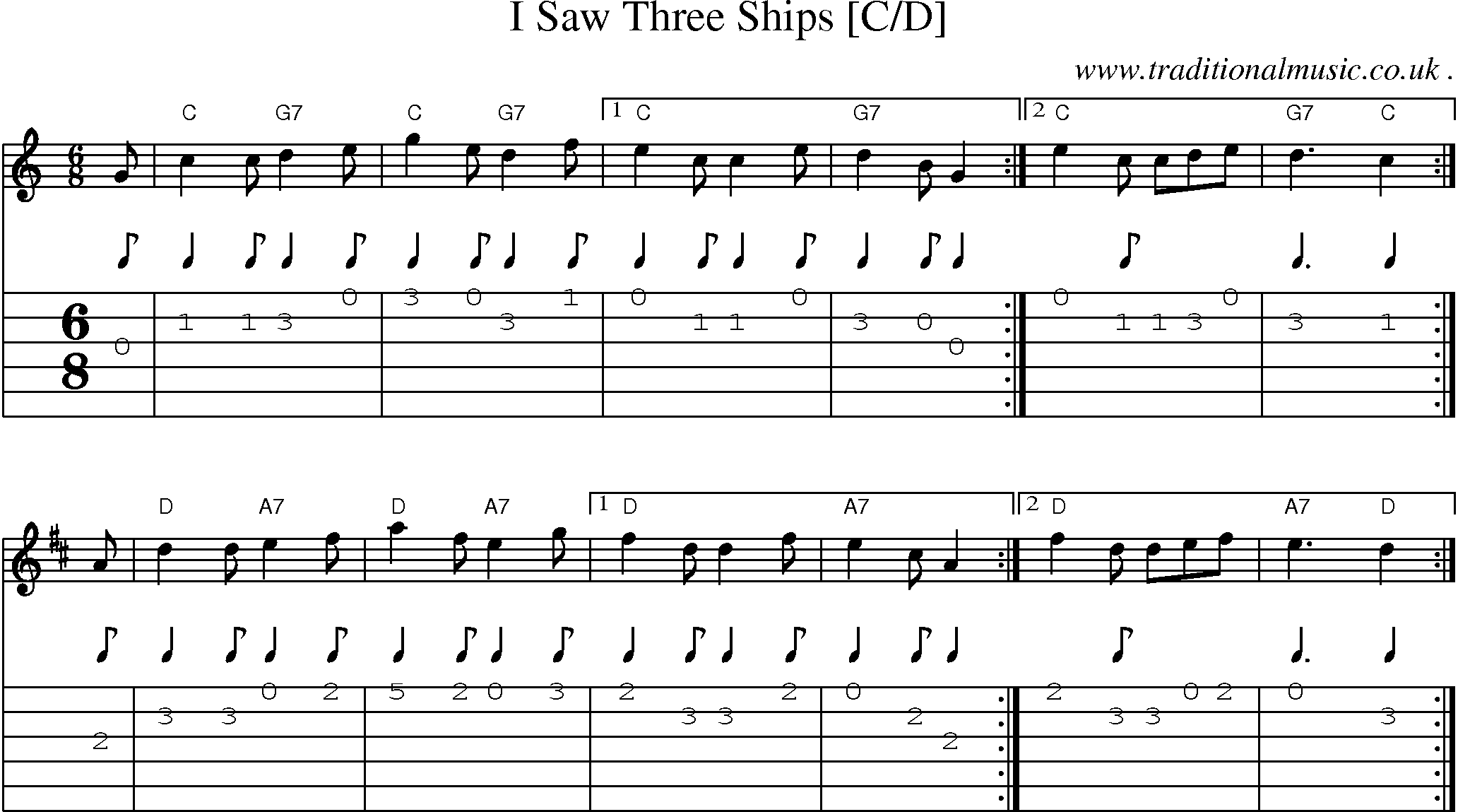 Sheet-music  score, Chords and Guitar Tabs for I Saw Three Ships [cd]